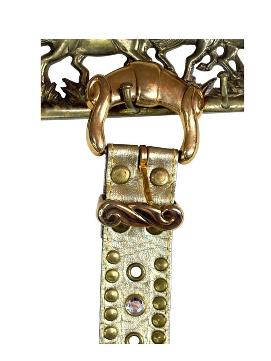 Gold Leather Studded Star Belt Rhinestone Grommet Western Rock Glam 41” main image 5